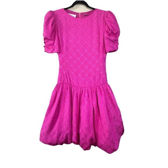 VTG 80s Party Womens Hot Pink Silk Dress 6 Drop Waist Bubble Hem Barbiecore Glam - Picture 1 of 10